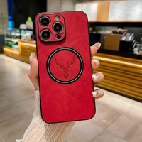 Luxe pour iPhone 14/15/16 Pro Max étui avec motif Elk cerf étui et lentille protecteur PC matériel magnétique Mobile couverture