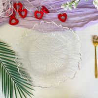 Assiettes de présentation en plastique PP transparentes à bords dorés, motif feuille de lotus, pour mariages, hôtels, fêtes, décoratives, luxe, plateaux à fruits