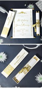 Tarjetas de Invitación de Boda con Lámina Dorada de Lujo, Elegantes Invitaciones de Ceremonia Vintage Retro con Caja de Regalo - Product Image 3