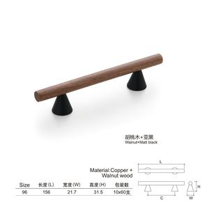 Poignées de porte d'armoire en alliage de zinc et bois de noyer de style mi-siècle pour chambre, salle de bain, commode, tiroir - Durables et faciles à installer - Product Image 2