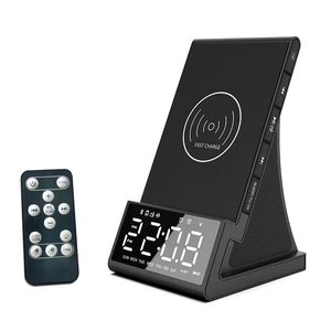 Support multifonction pour <span class=keywords><strong>smartphone</strong></span>, <span class=keywords><strong>chargeur</strong></span> sans fil, <span class=keywords><strong>radio</strong></span> FM, affichage de la date, <span class=keywords><strong>réveil</strong></span>, télécommande, haut-parleur Bluetooth - Product Image 1