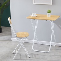 Table pliante en bois pour dortoir, étude, maison et salle à manger - Table carrée longue pour ordinateur avec ensemble de chaises
