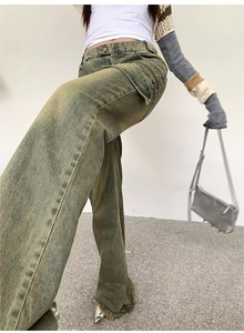 Customized <strong>Yellow</strong> Loose Straight Denim <strong>Women</strong> <strong>Jeans</strong> Plus Size Fashion Overalls High Waist <strong>Jeans</strong> Ladies Long <strong>Jeans</strong> - Product Image 3