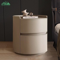 Meja Nakas Silinder Modern Wayon dengan 2 Laci dan Desain Pagar Atas yang Ditinggikan