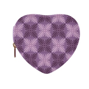 New Arrival Hawaii Purple Ulu Design Custom Heart Shape Zipper Portable Jewelry <b>Storage</b> <b>Box</b> PU Leather <b>Mini</b> Travel Jewelry Cases - Product Image 2
