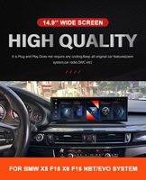 Sistema de Navegación GPS Carplay de 14.9 Pulgadas para Automóvil, Estéreo con Reproductor de Video Android para BMW X5 F15 X6 F15 F85 F86 Sistema NBT EVO 2560*720p 64GB Amplificador DSP