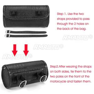 Sac de fourche de moto en cuir PU, pochette à outils pour guidon, sac de rangement enroulable avec 2 sangles pour Cruiser Custom Chopper Bobber - Product Image 6