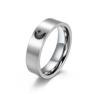 Star And <b>Moon</b> Couple <b>Rings</b> Unisex Titanium Steel Wedding Jewelry Gift For Him Her - Product Image 5