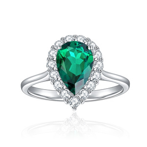 1.5 Carat Pear-Shaped Lab-Grown Zambian <strong>Emerald</strong> Classic Anniversary <strong>Ring</strong> S925 Solid <strong>Silver</strong> with Rhodium Plating - Product Image 1