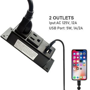 Multiprise de surface pour table avec 2 prises USB et 1 prise secteur, 2 pieds, US Furniture - Product Image 5