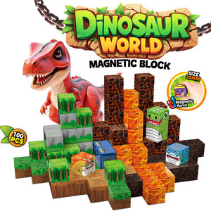 Vente en gros de 100 blocs magnétiques, monde des dinosaures, volcan, magma, jouets Montessori, paléontologie, pour les détaillants - Product Image 1