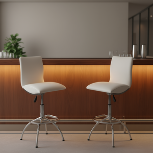 Taburete de Bar Moderno con Altura Ajustable, Tapizado en Cuero Sintético Blanco, Base Cromada, para Uso Doméstico y Comercial - Product Image 2