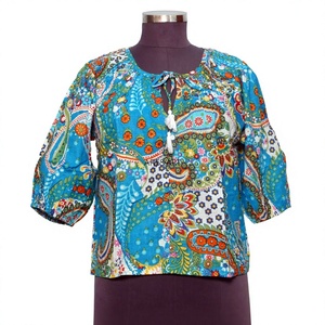 Fantastic Sweet Floral Printed Women's 100% Cotton Eco-Friendly Summer <b>Beach</b> <b>Tunic</b> O-Neck Strings Half Sleeve Casual Shirt Style - Product Image 1