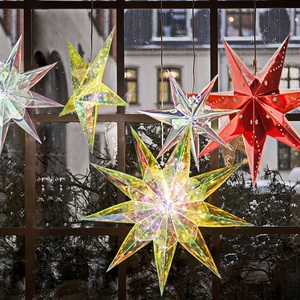 Étoiles <span class=keywords><strong>de</strong></span> Noël en <span class=keywords><strong>papier</strong></span>, décorations brillantes écologiques à piles, pendentifs holographiques à 5 ou 7 branches pour la décoration d'arbres, <span class=keywords><strong>de</strong></span> fenêtres et <span class=keywords><strong>de</strong></span> murs - Product Image 1