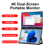 Moniteur portable à double écran 4K de 15,6 pouces avec une luminosité de 350 nits et une gamme de couleurs NTSC de 72%