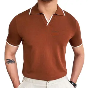 Kaos Polo pria Vintage, Pullover kerah Lapel kasual pria, kaus Polo lengan pendek ramping musim panas 2023