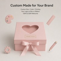 Boîte cadeau carrée mate rose pastel personnalisée, peu profonde, étanche, avec fenêtre en forme de cœur, ruban et nœud, fermeture magnétique, vente en gros directe usine