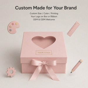 Boîte cadeau carrée mate rose pastel personnalisée, peu profonde, étanche, avec fenêtre en forme <span class=keywords><strong>de</strong></span> cœur, ruban et nœud, fermeture magnétique, vente en gros directe usine - Product Image 5