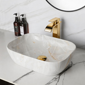Modern Ceramic Black <strong>Gold</strong> White Freestanding Rectangular Bathroom Sink - Product Image 5