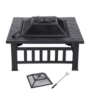 Table de foyer carrée robuste avec plateau décoratif et couvercle en maille de protection, foyer au charbon de bois pour camping, fête, barbecue
