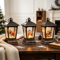 Lanterne de Noël en forme de globe de neige, illuminée, musicale, avec des paillettes tournoyantes dans l'eau, lanterne rétro en bronze, décoration de table de Noël, cadeau