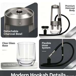 Moderno Set de Hookah de Acero Inoxidable Esmerilado con Manguera y Caja de Regalo para Bares, Regalos y Uso en Viajes - Product Image 5