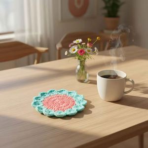 Posavasos de Ganchillo de Algodón 100% Aislantes, Hechos a Mano, con Diseño de Girasol Bohemio Elegante, 140mm de Diámetro, para Hogar, Escritorio, Café - Product Image 5