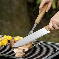 Ensemble de barbecue combiné DAPHYLA en acier inoxydable avec manche en bois, résistant à la chaleur, antiadhésif, portable pour le camping et les pique-niques