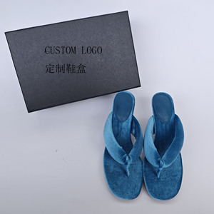 <span class=keywords><strong>Sandali</strong></span> infradito slip-on in velluto <span class=keywords><strong>blu</strong></span> per l'estate, stile europeo, punta tonda, morbidi e comodi, scarpe da festa con <span class=keywords><strong>tacco</strong></span> <span class=keywords><strong>basso</strong></span> da donna - Product Image 3