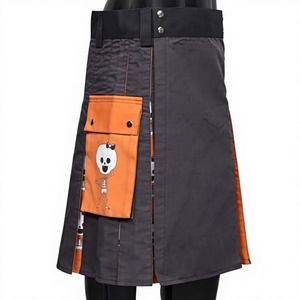 Kilt d'Halloween pour homme gris avec poches orange imprimé squelette en polyester coupe classique - Product Image 1