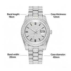 Fournisseur de montres personnalisées avec logo OEM, mouvement Miyota Quartz, serties de diamants, acier inoxydable, 40 mm, zirconium cubique 3A - Product Image 2