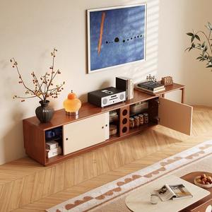 Meuble TV extensible en bois massif, style crème français, rangement pour petits salons - Product Image 3