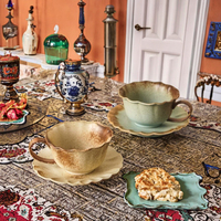 Ensemble de tasses à café en porcelaine rétro de luxe pour le petit-déjeuner avec plateau, passe au micro-ondes et au lave-vaisselle, durable pour la rentrée scolaire