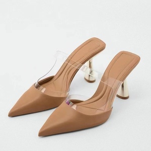 2022 Summer New Women's <b>Shoes</b> Pointed Patch Apricot Light Cut High Heels Apricot - Product Image 3