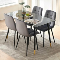Chaises de salle à manger en velours gris, chaises d'appoint modernes rembourrées sans accoudoirs avec pieds en métal, cuisine, salon