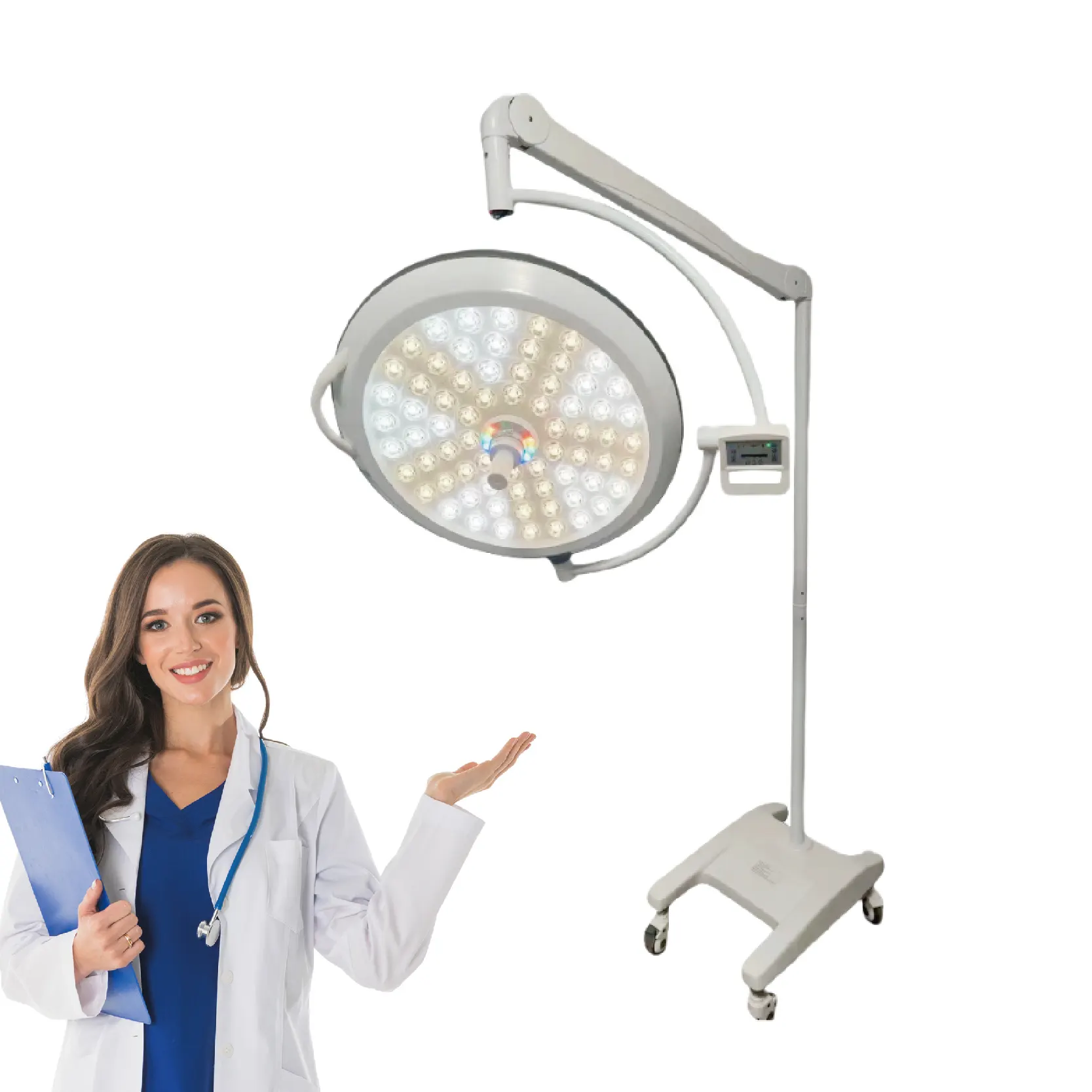 Lampe LED mobile chirurgicale à double dôme 160000 lux livrée avec poignée stérilisable et contrôle numérique