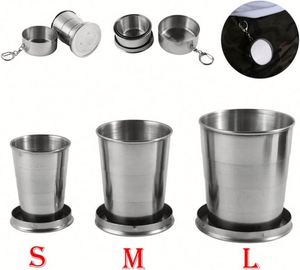 Gobelet d'eau pliable télescopique portable en acier inoxydable personnalisé avec logo, pas cher, avec porte-clés - Product Image 2
