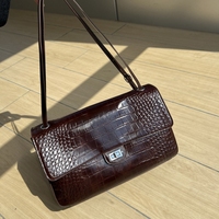 Sac à bandoulière en cuir de vachette pleine fleur gaufré façon croco pour femme, sac rétro brillant à rabat, sac à main en cuir véritable pour femme