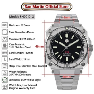 Reloj para Hombre San Martin SN0010-G, Diseño Original, Edición Limitada, 40 mm, ETA2824, Alta Calidad, Deportivo, Automático, Mecánico, 20 Bar - Product Image 2