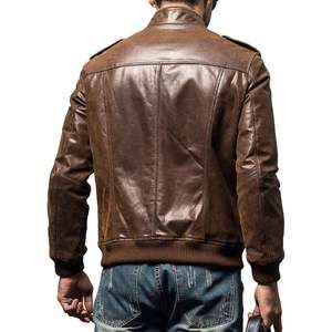 Blouson Aviateur Classique en Cuir pour Homme, Manches Longues, Coupe-Vent, Effet Vieilli, Style Moto - Product Image 5