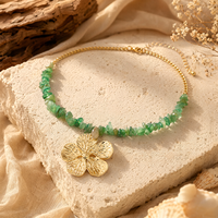 Collier pendentif fleur en alliage de zinc avec pierre verte, style bohème vintage, pour femme, bijoux bohèmes faits à la main
