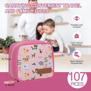 Kit di pronto soccorso omologato su misura per 107 piccoli per bambini Kit di pronto soccorso da viaggio per bambini con divertenti bende per auto, casa, <span class=keywords><strong>viaggi</strong></span> - Product Image 3