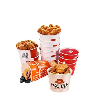 Cubo de pollo frito de papel blanco con tapa Taza de pollo de papel de comida rápida al por mayor con logotipo personalizado