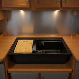 Évier de cuisine en granit à cuve unique de 33 pouces, à encastrer au-dessus du comptoir, design rectangulaire moderne, facile à nettoyer - Product Image 2