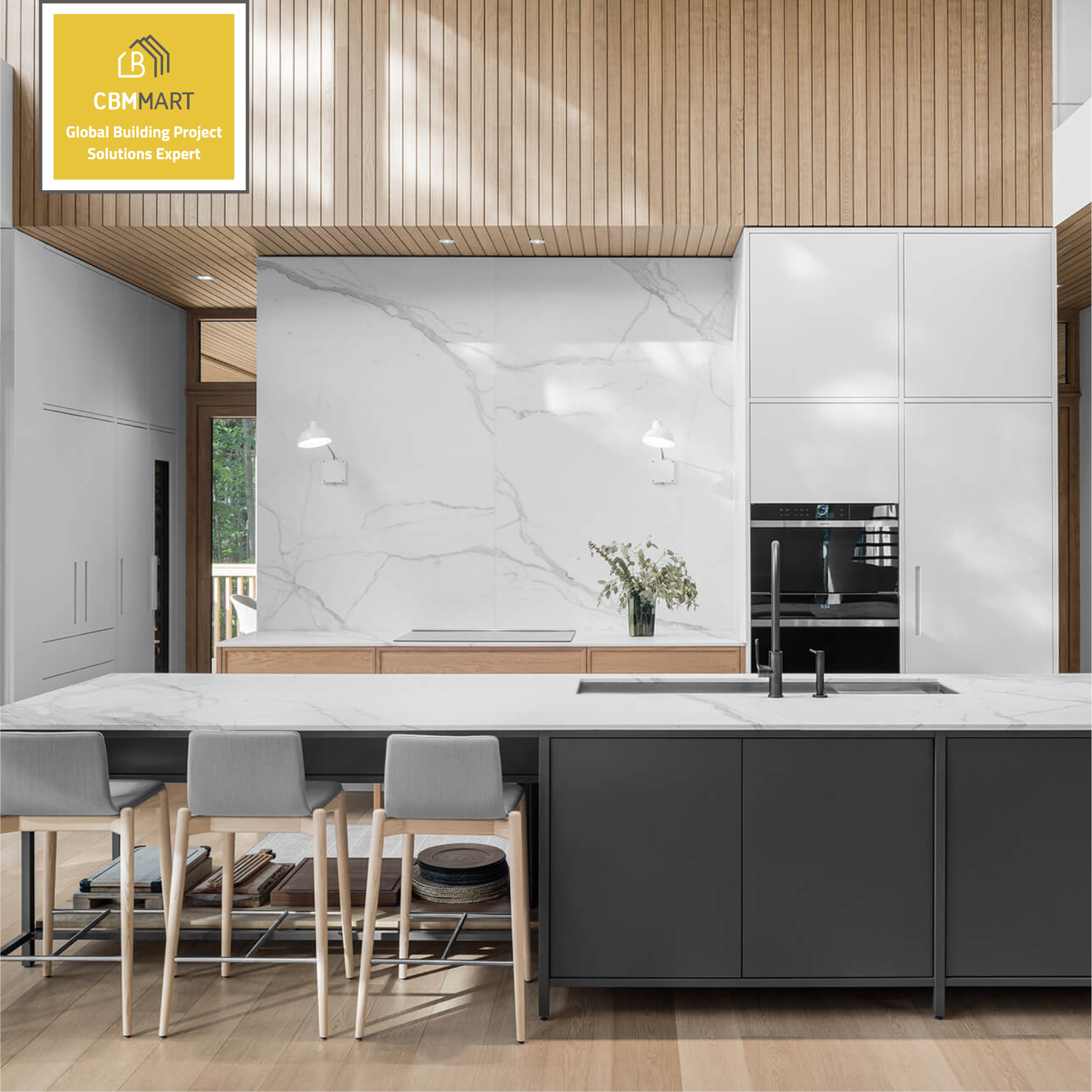 Cbmmart Matte Lacquer Modern Kitchen Cabinet Custom Color MDF Modular Full Set One Stop Solution Marble Laminate Resin · image 2