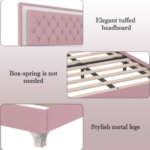 Letto Moderno Queen Size Imbottito con Struttura in Metallo, Piattaforma Letto Morbida con Luci LED e <span class=keywords><strong>Due</strong></span> Comodini, Set Camera da Letto 3 Pezzi - Product Image 4
