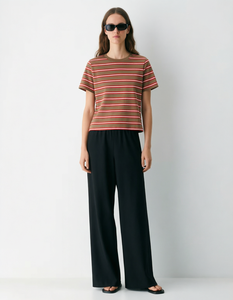 <span class=keywords><strong>T</strong></span>-<span class=keywords><strong>shirt</strong></span> en coton bicolore personnalisé, pull rayé classique à col rond pour <span class=keywords><strong>femme</strong></span>, tricot double face doux, haut d'é<span class=keywords><strong>t</strong></span>é décontracté et respirant - Product Image 1