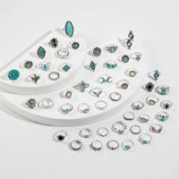 Bagues unisexes bohèmes en alliage électroplaqué avec fleurs et turquoises pour mariage, fête, usage quotidien, vente en gros, en stock