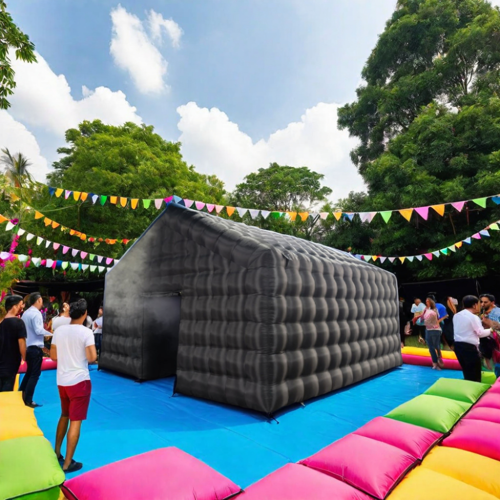 Club nocturno inflable grande negro de 20x20 pies con luz LED de discoteca para adultos, fiestas de Club al aire libre o eventos en el patio trasero