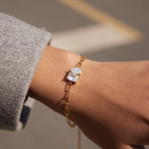 Pulsera de Acero Inoxidable con Circonitas, Chapada en Oro, Resistente al Agua, Antideslustre, Accesorios de Joyería para Damas TGSL4336 - Product Image 1